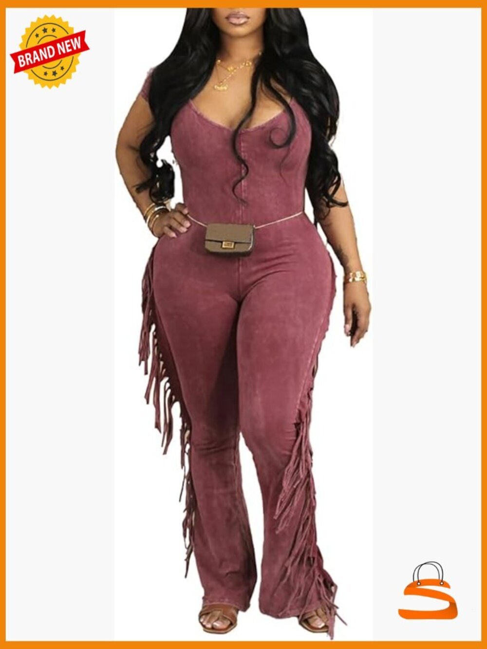 V Neck Bodycon Jumpsuit Tassels Fringe Pants Clubwear Romper
